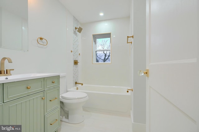 full bathroom featuring tile patterned flooring, vanity, toilet, and tub / shower combination