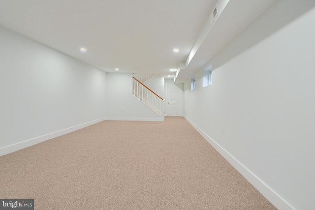 basement with carpet floors