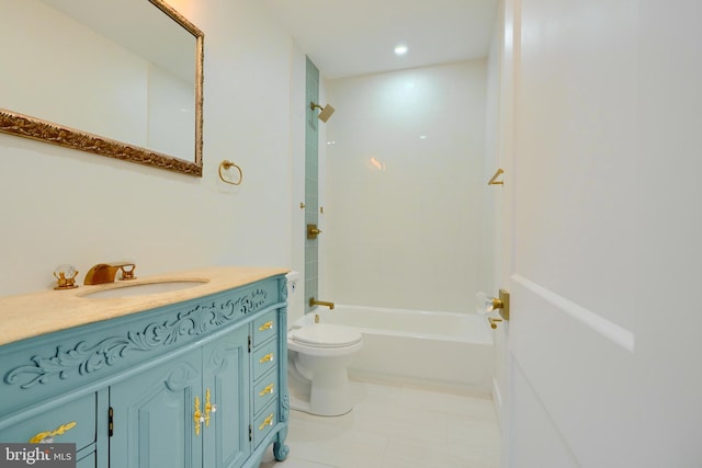 full bathroom featuring toilet, vanity, tile patterned floors, and tiled shower / bath combo