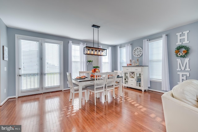 dining room with hardwood / wood-style flooring and a healthy amount of sunlight