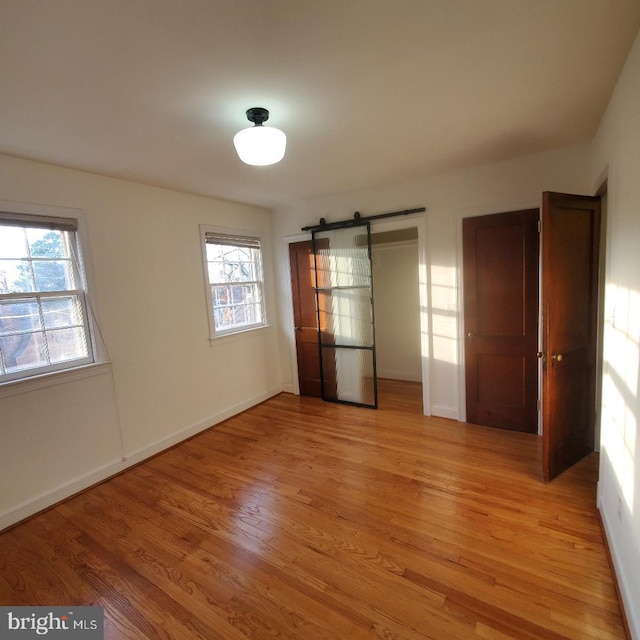 unfurnished bedroom featuring multiple windows and light wood-type flooring