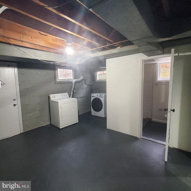 basement with washer and dryer