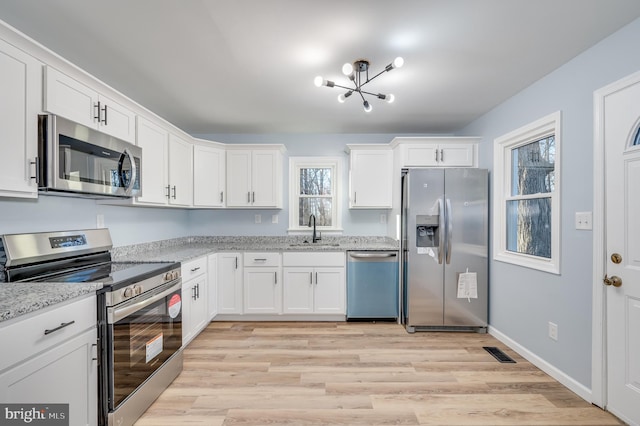 kitchen featuring white cabinets, stainless steel appliances, a wealth of natural light, and sink