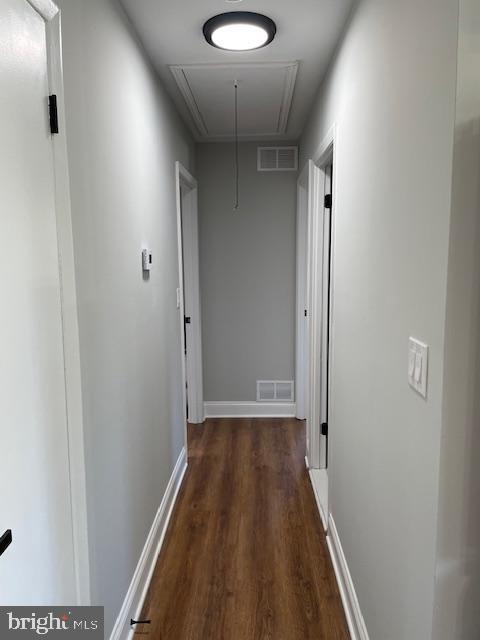 corridor featuring dark hardwood / wood-style floors