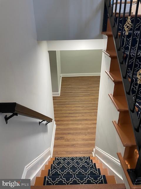 stairway with wood-type flooring