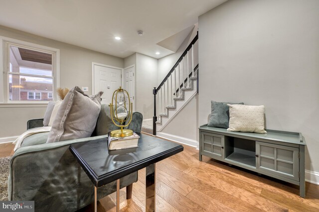 living room featuring light wood-type flooring