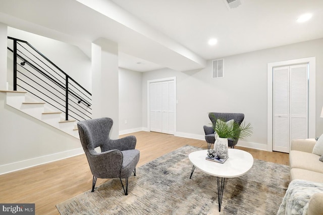 living area featuring hardwood / wood-style flooring