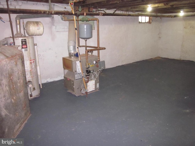 basement featuring water heater