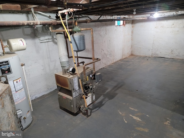 basement featuring gas water heater