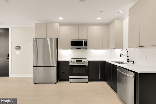 kitchen featuring sink, light wood-type flooring, and stainless steel appliances