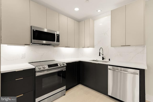 kitchen featuring decorative backsplash, sink, and appliances with stainless steel finishes