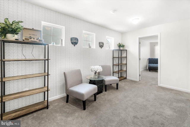 living area with light colored carpet