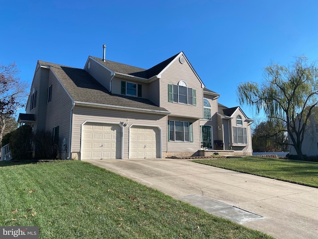 view of front of property featuring a garage and a front yard