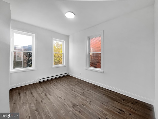 spare room featuring hardwood / wood-style floors and a baseboard radiator