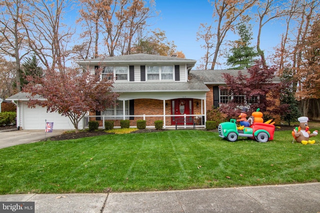 split level home featuring a porch and a front yard