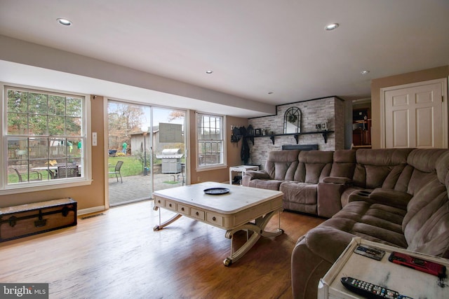 living room with light hardwood / wood-style flooring and plenty of natural light