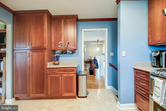 kitchen featuring light hardwood / wood-style floors and white range with electric cooktop