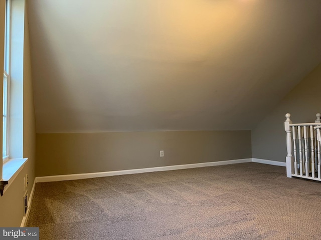 additional living space with carpet flooring and lofted ceiling