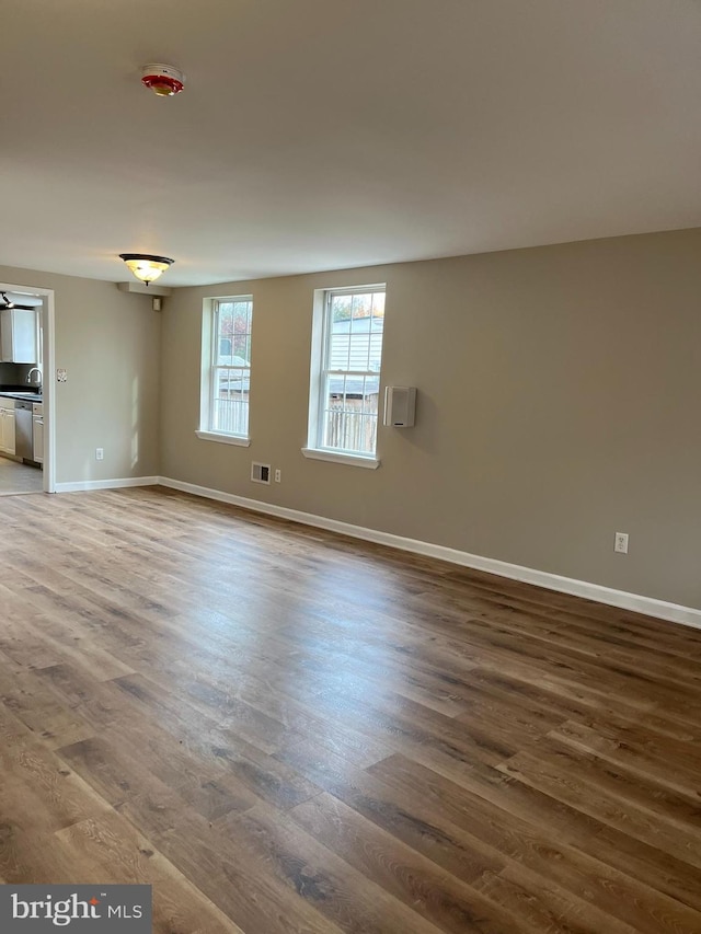 spare room with hardwood / wood-style flooring and sink