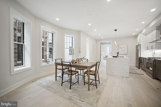 dining space featuring plenty of natural light and light wood-type flooring