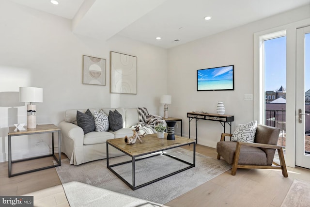 living room with light wood-type flooring