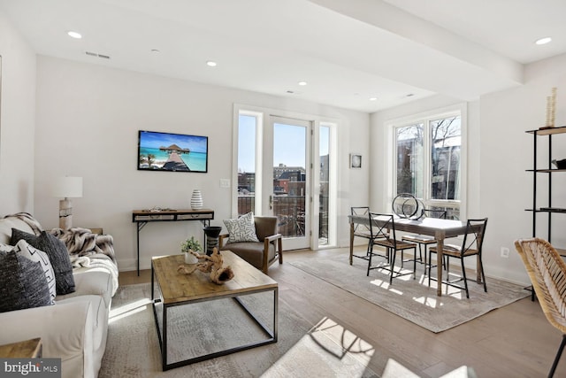 living room featuring light hardwood / wood-style floors