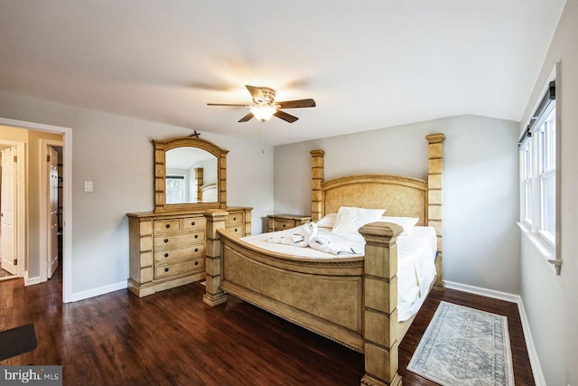 bedroom featuring dark hardwood / wood-style floors and ceiling fan