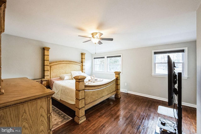 bedroom featuring ceiling fan and dark hardwood / wood-style flooring