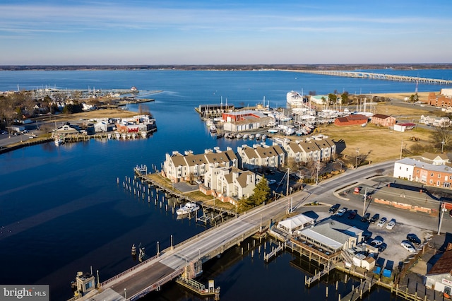 aerial view featuring a water view