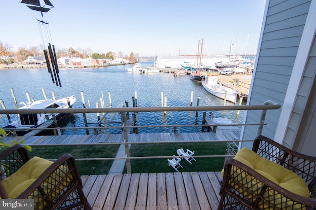 view of dock with a water view