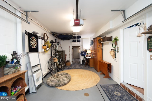 garage with a garage door opener