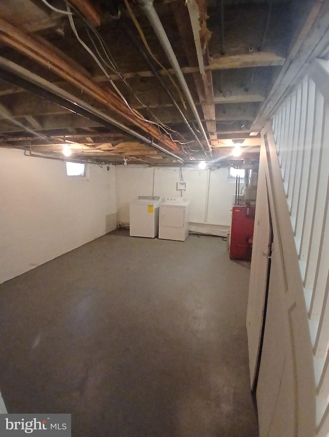 basement with washer and dryer