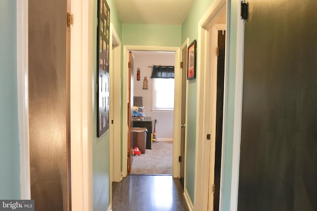 hall with dark hardwood / wood-style flooring