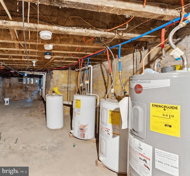 utility room with electric water heater and water heater