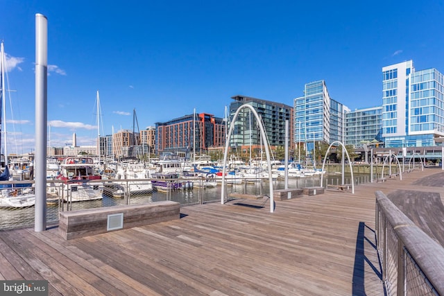 view of dock with a water view