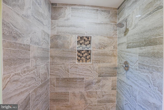 interior details featuring a tile shower