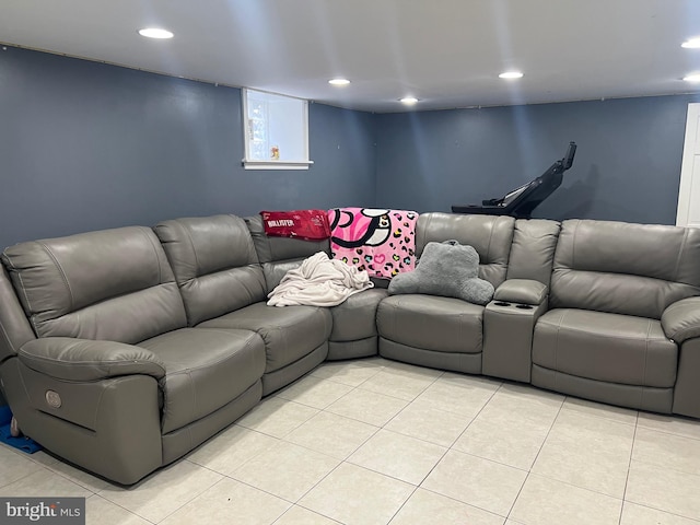 living room with light tile patterned floors