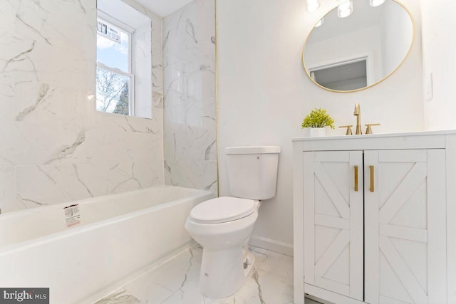 full bathroom with vanity, toilet, and tiled shower / bath combo