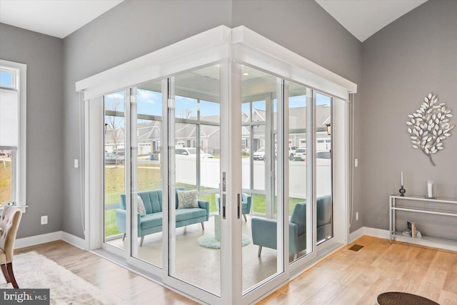 entryway with wood-type flooring and plenty of natural light