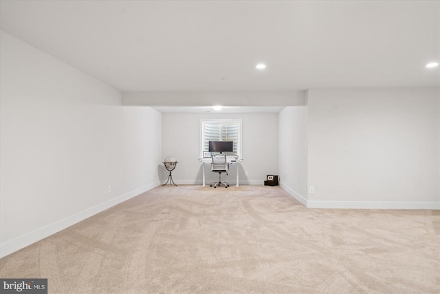 basement with light carpet