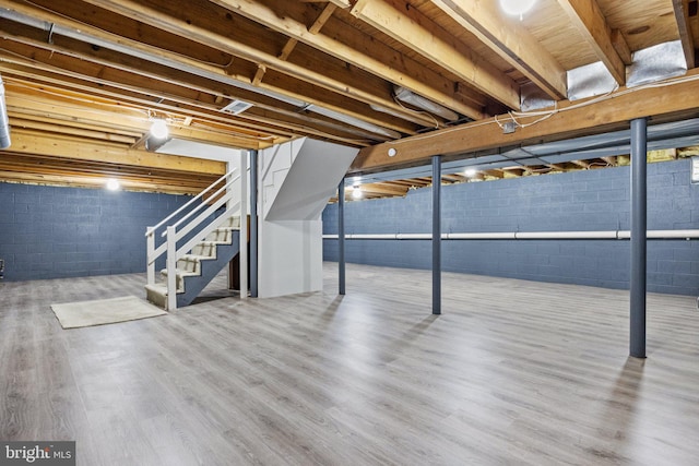 basement featuring hardwood / wood-style flooring