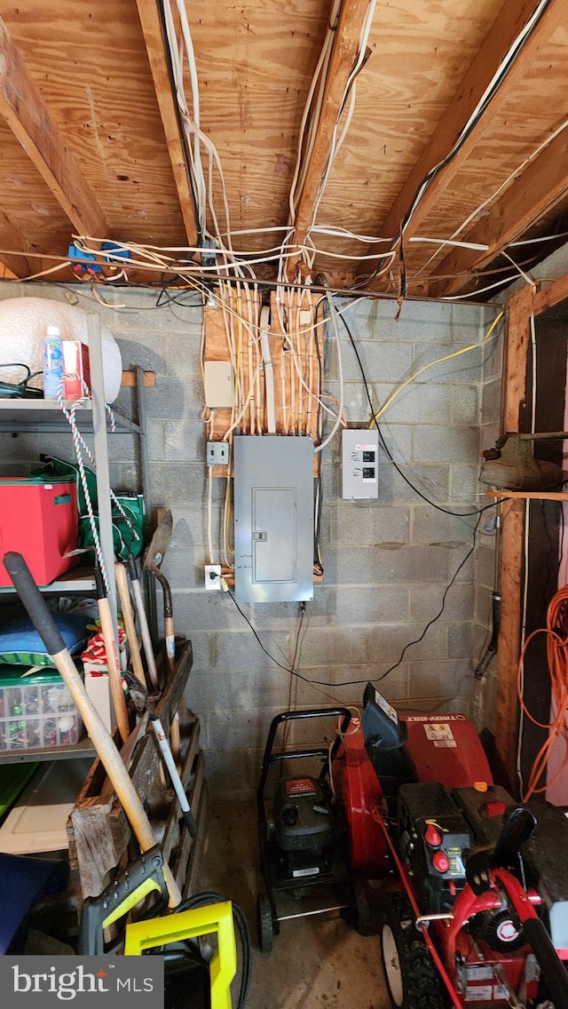 basement with electric panel