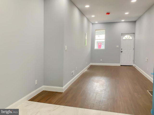 foyer entrance featuring dark wood-type flooring