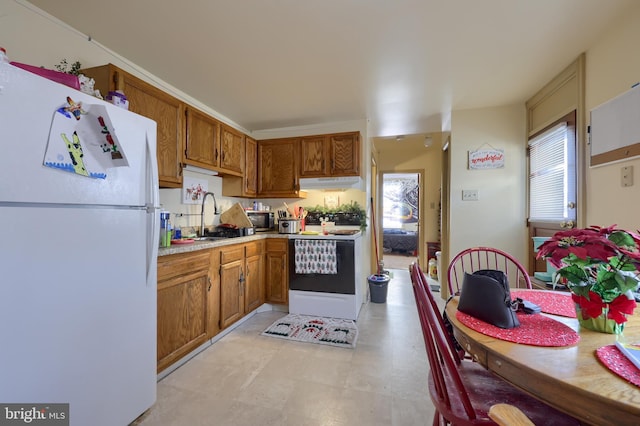 kitchen with white appliances and sink