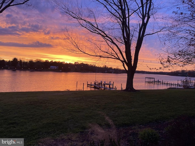 property view of water with a boat dock