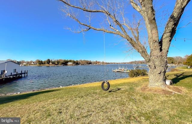 property view of water featuring a boat dock