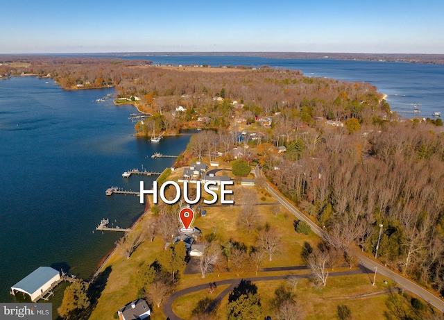 drone / aerial view featuring a water view