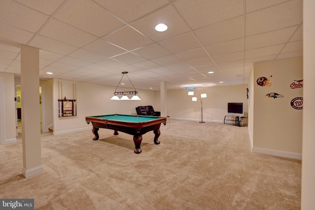 rec room with pool table and carpet floors