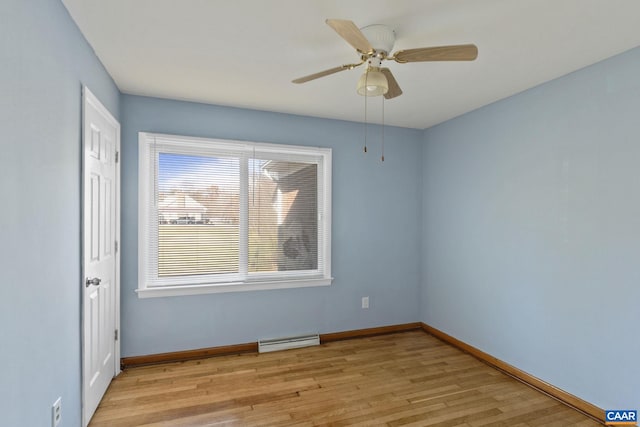 empty room with ceiling fan and light wood-type flooring