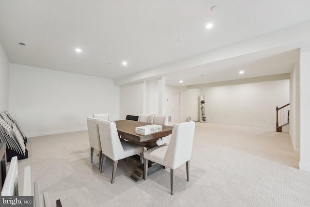 LOT16-CARLISLEAZALEA Bellflower Ln, Newtown Square, PA 19073 - dining space featuring light carpet, recessed lighting, baseboards, and stairs
